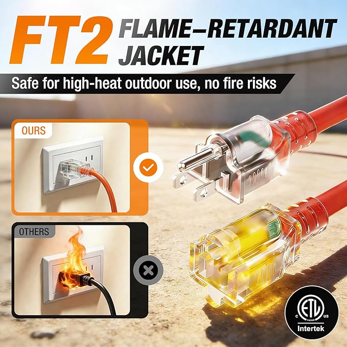50 FT Outdoor Extension Cord Waterproof, 16/3 Gauge Heavy Duty 3 Prong Power - Image 4