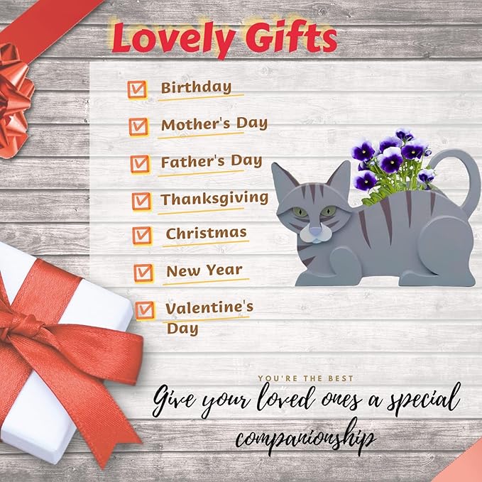 Blue Cat Planter Plant Pots,Cute Garden Cat Flower Planter,Cat Planters Birthday Gifts for Women,Office,Indoor/Outdoor Decor（12.5 * 5.6 * 7.8in）