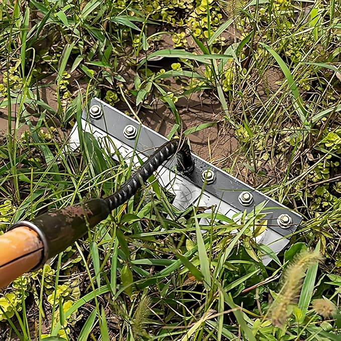 Gardenia Iron Weeding Rake, Iron Rake 2.0 for Gardening and Weeding, Detachable Double-Edged Blade Design Carbon Steel Heavy-Duty Weed Rakes,Hand Weed Puller Tools for Lawn Yard Garden Farm(7 teeths)