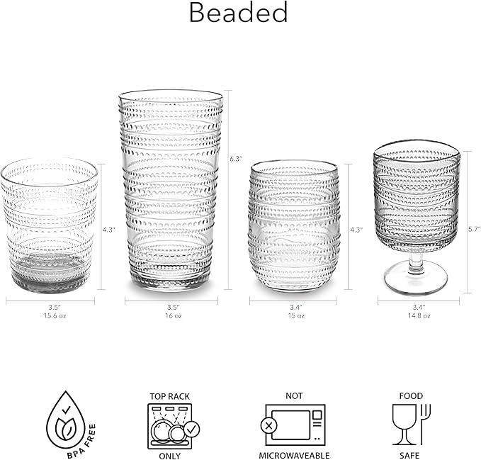 Beaded 16 oz Durable Acrylic Jumbo Drinking Glasses, Shatter-Resistant and - Image 5