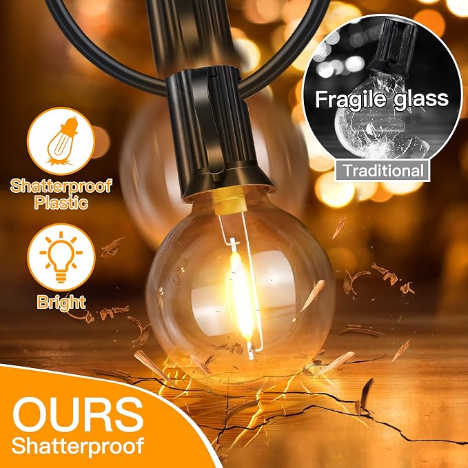 Ollny 100FT Outdoor String Lights, Waterproof Connectable Shatterproof Outside - Image 2