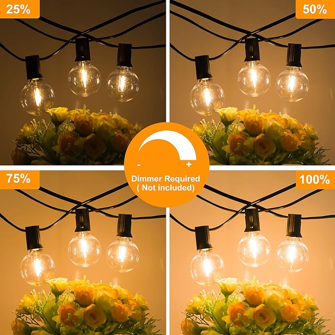 Bosceos 60FT Outdoor G40 LED Globe String Lights Dimmable Waterproof - Image 2