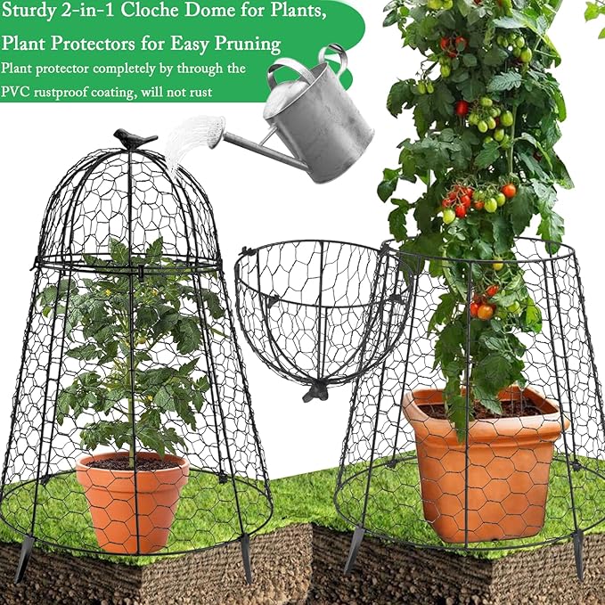 Plant Protector Chicken Wire Cloche, Plant Protectors from Animals, 18.7×12 Inch Large Garden Cloches for Plants, Sturdy 2-in-1 Cloche Dome for Plants, Plant Protectors for Easy Pruning