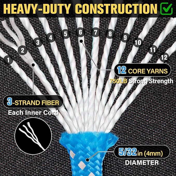 Reflective Paracord Rope 750 lb - 500ft 5/32" Parachute Cord 4MM 12-Strand para - Image 3
