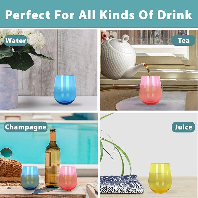 Lily's Home Set of 8 Shatter-Resistant Acrylic Stemless Wine Glasses - 14 oz - Image 6