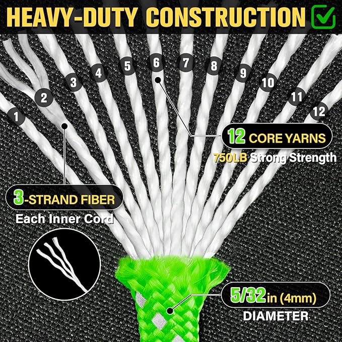 Reflective Paracord Rope 750 lb - 200ft 5/32" Parachute Cord 4MM 12-Strand para - Image 3