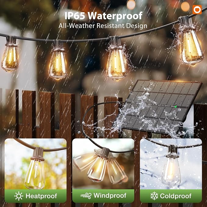 addlon 198FT Solar String Lights Outdoor Waterproof, 60+4 LED Bulbs, - Image 4