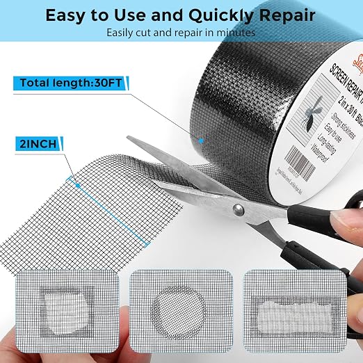 Secopad Black Window Screen Repair Tape, 2 in X 30 FT Screen Repair Kit - Image 4