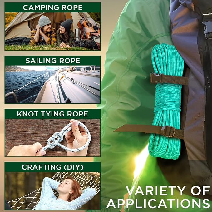 TECEUM Rope – 90 Feet x 1/4 Inch – Green Wave – Strong All-Purpose Utility Rope - Image 5