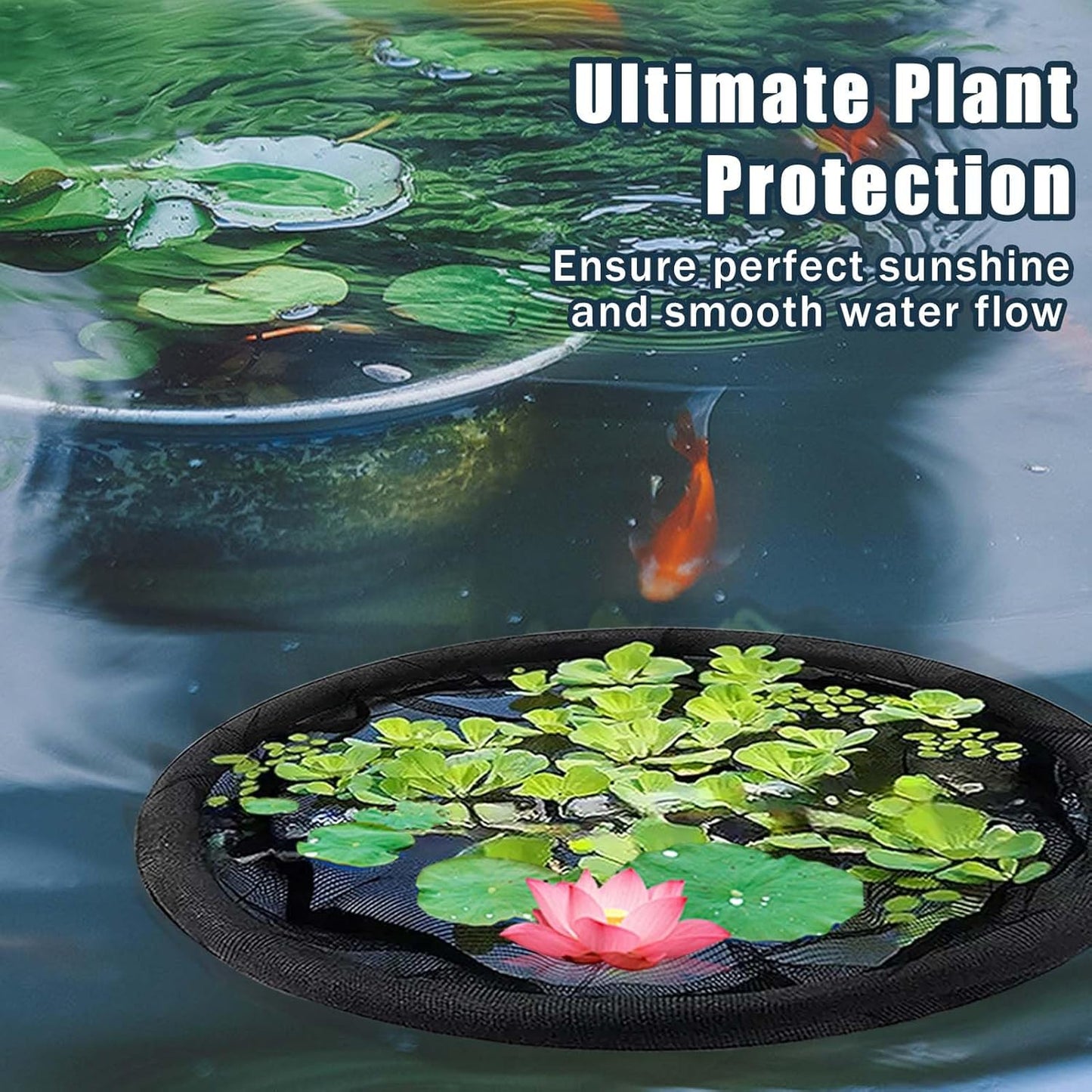 2Pack Round Floating Flora Fish Barrier-31.5Inch Black Pond Plant Protector, Floating Island/Planter Pond,UV Resistant Net to Shield Floating Plant(Lotus/Water Lilies)from Koi, with Waterproof Gloves