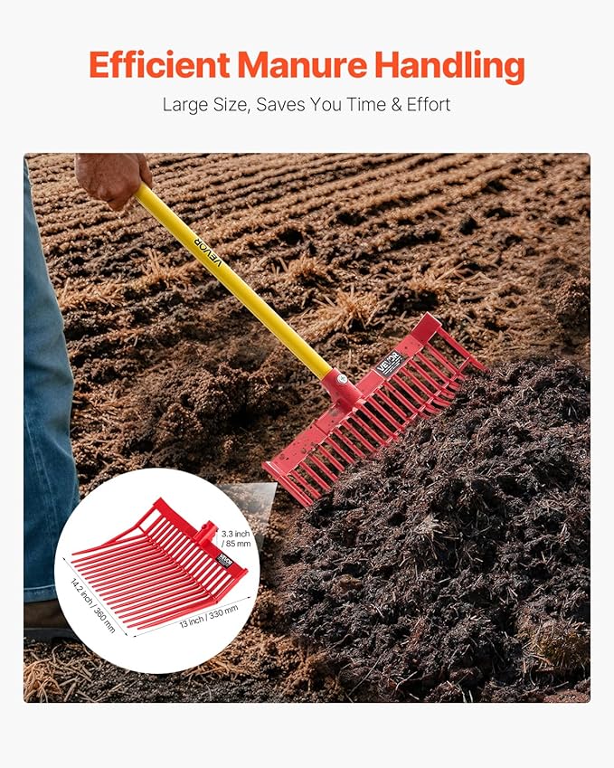 VEVOR 6PCS Manure Fork Replacement Head, 18 Angled Tines Horse Manure Fork Head, Durable Plastic Pitchfork Heads, Horse Mulch Rake for Picking up Stable Stall Muck Grass Hay Cleaning Farm Work