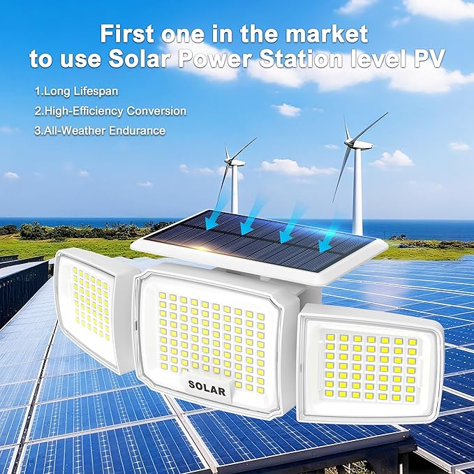 White Solar Security Light Outdoor Super Bright LED, Motion Sensor Solar Flood - Image 3