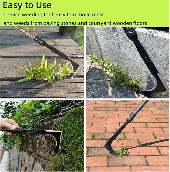 Crack Weeder, 48" Long Handle Crevice Weeding Tool with Soft Foam Grip, Stainless Steel Weed Puller Tool Weeder Tool, Efficient Weed Remover Tool for Sidewalk, Paver, Narrow and Wall Gaps