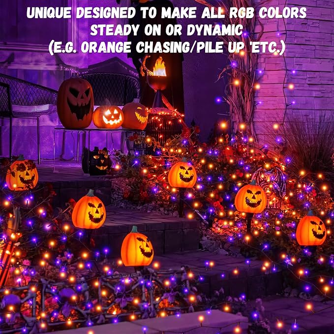 200LED Orange and Purple String Lights 63 Ft Halloween Light 8 Modes Twinkle - Image 2