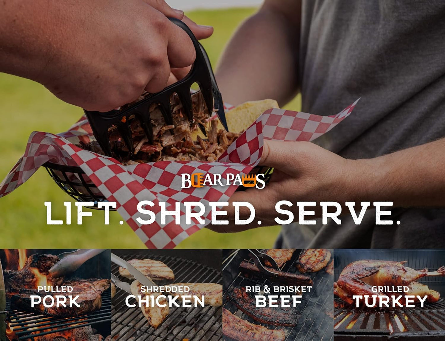 Bear Paws Meat Claws - The Original Meat Shredder Claws for Pulled Pork, USA Made - Easily Lift, Shred, Pull and Serve Pork, Chicken, Brisket and Turkey - Gift for Dad on Father's Day! (Red)