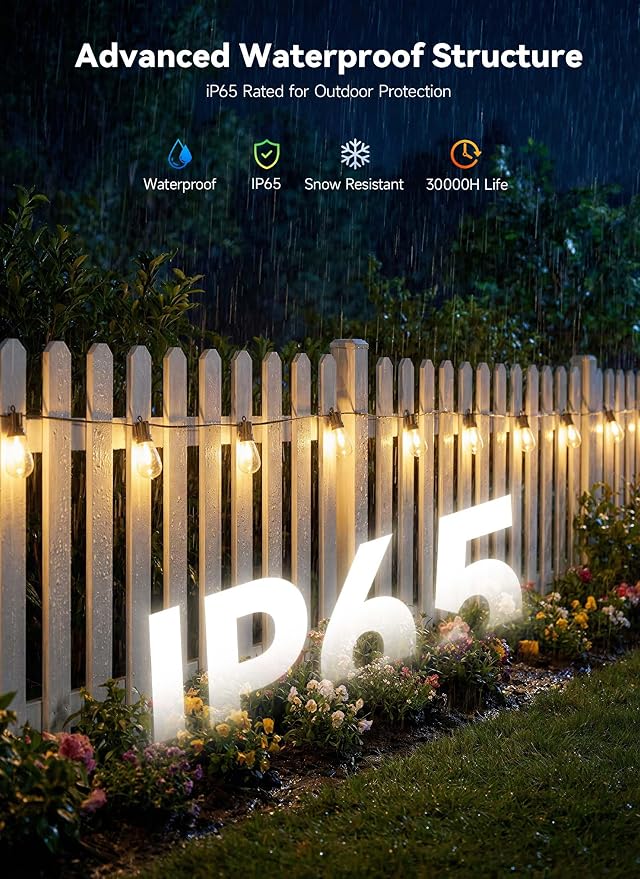Minetom 31FT Outdoor String LED Patio Lights Waterproof, 9 Shatterproof S14 - Image 4