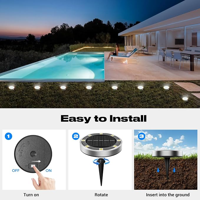 Peasur Solar Ground Lights Outdoor, 18 Pack Flat Solar Powered Disc Lights - Image 4
