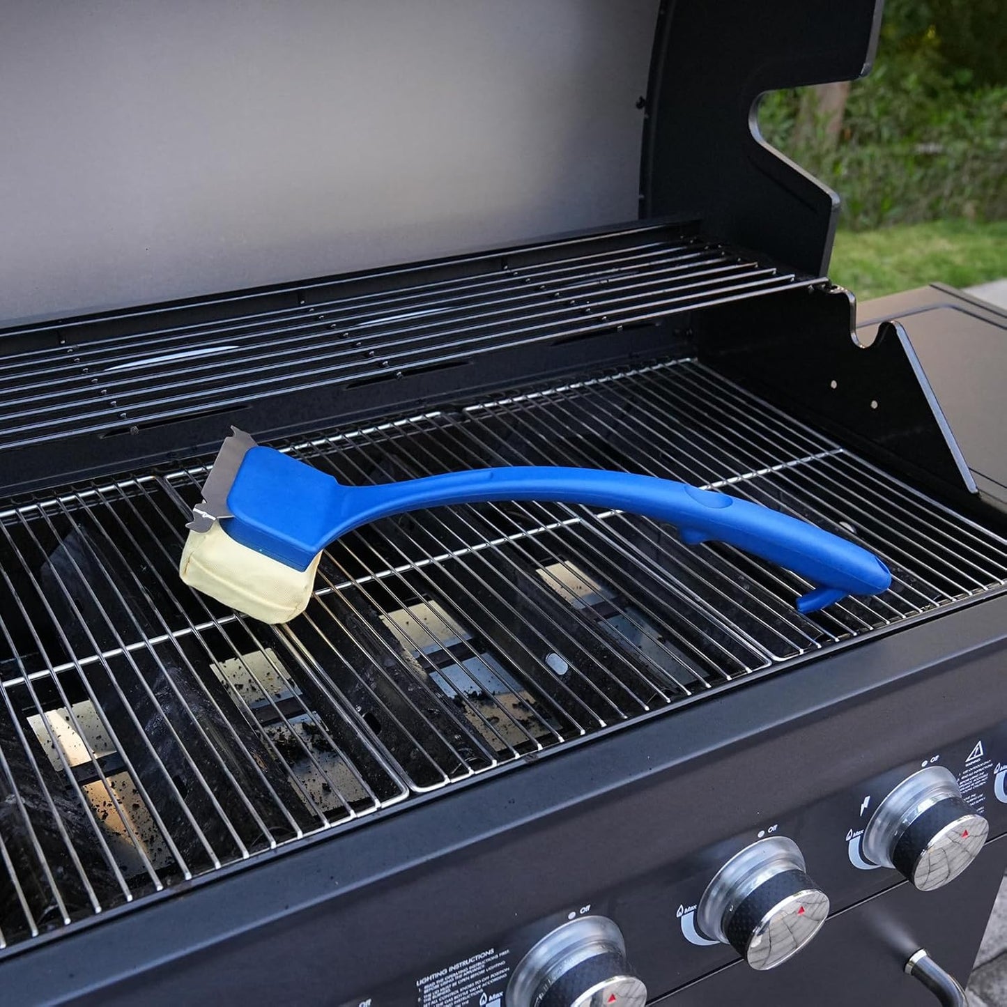 Blue Grill Brush Bristle Free, Replaceable BBQ Cleaning Head Accessories Cleaner, Yellow Wavy Pad Perfect for Stainless Steel, Porcelain, Cast Iron Grates Round Rectangle Grates