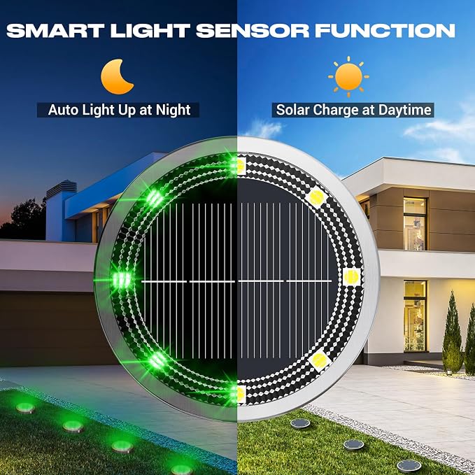 Peasur Mini Solar Ground Lights Outdoor, 2 Pack Flat Solar Powered Disc Lights - Image 2