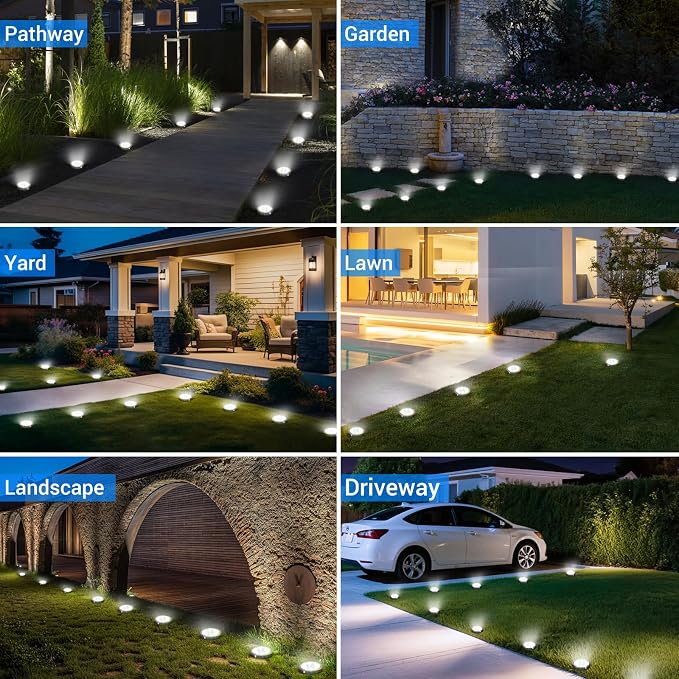 Peasur Mini Solar Ground Lights Outdoor, 4 Pack Flat Solar Powered Disc Lights - Image 6