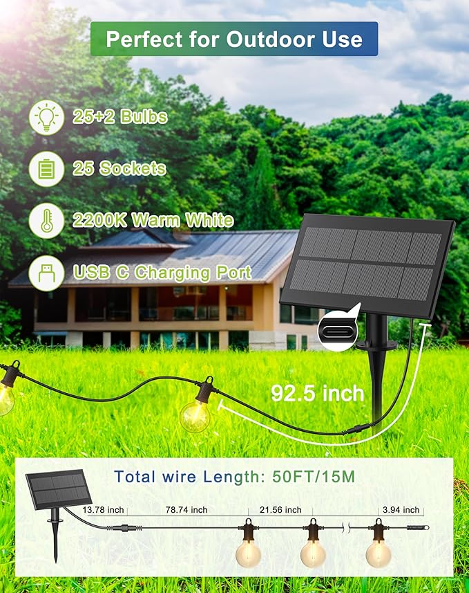 Zuske Solar String Lights Outdoor Waterproof 50FT - Image 6