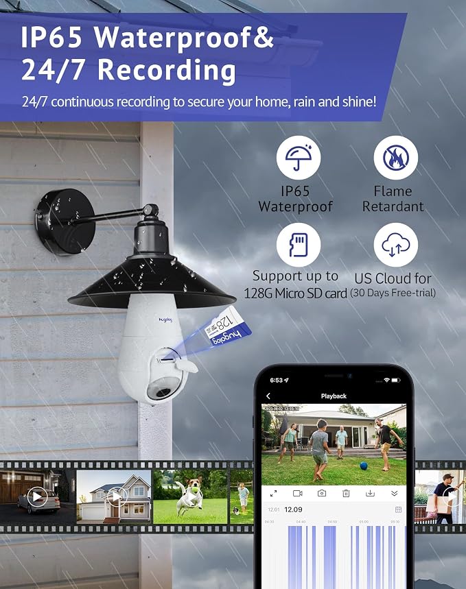 Hugolog 2K 3MP Light Bulb Security Camera 5G& 2.4GHz WiFi, 360° Wireless - Image 7