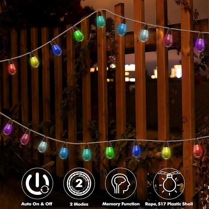 Colors Changing Solar String Lights Outdoor, 20Ft Vintage Rope Hemp Color - Image 2