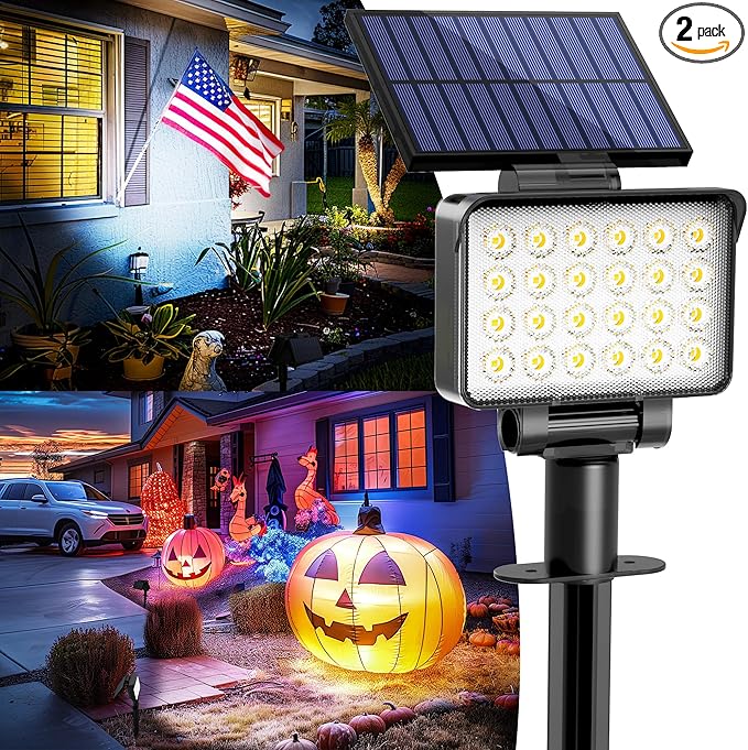 Solar Spot Lights Outdoor Waterproof 2 Pack for Flag, Tree, House, Garden, Yard, Landscape Spotlights for Accent Uplighting Halloween Christmas Decorations