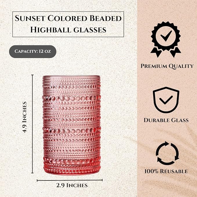 Hobnail Beaded Highball Drinking Tumbler Glasses | Set of 5 | Color, Vintage - Image 4