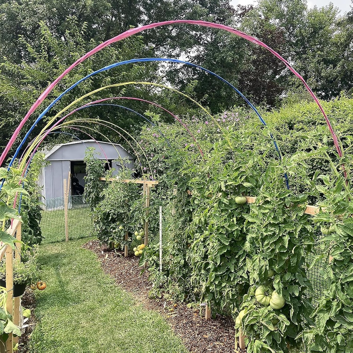 Garden Hoops Grow Tunnel, 12 Sets of 7FT Greenhouse Hoops for Raised Beds, Rust-Proof Fiberglass Frame for Garden Netting, Small Greenhouse Kit, DIY Plant Support Garden Stakes, 60 pcs