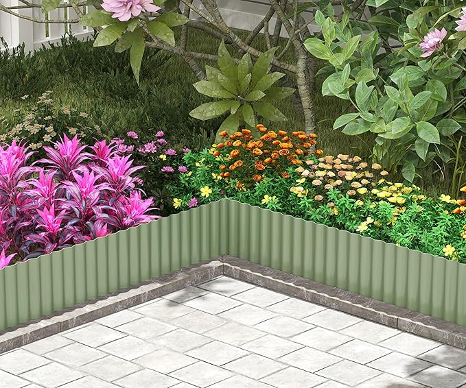 Metal Garden Edging Border, Corrugated Steel Landscaping, DIY for Lawn (Green, 6 Inch x 40FT)