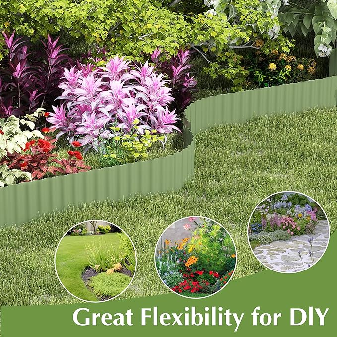 Metal Garden Edging Border, Corrugated Steel Landscaping, DIY for Lawn (Green, 6 Inch x 40FT)