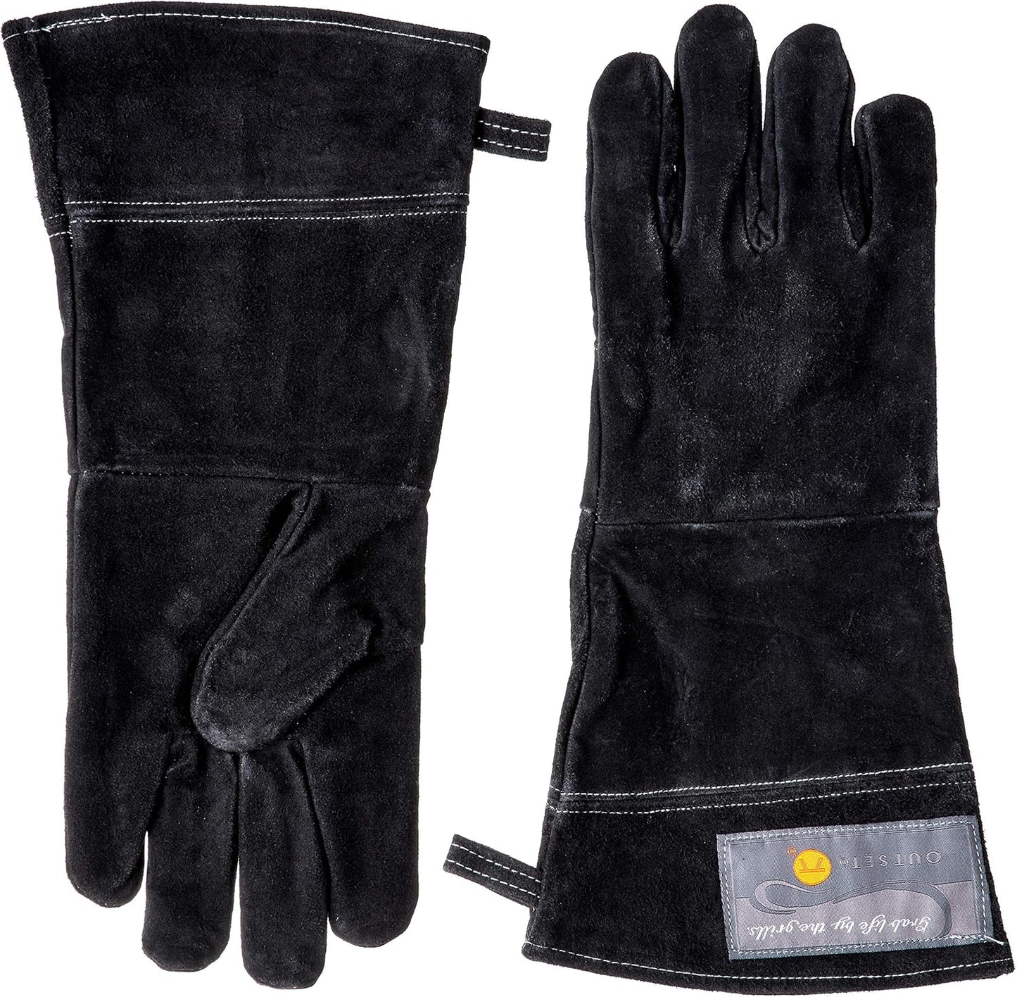 Outset 76604 Leather One-Size Grill Gloves, 15 inch, Black