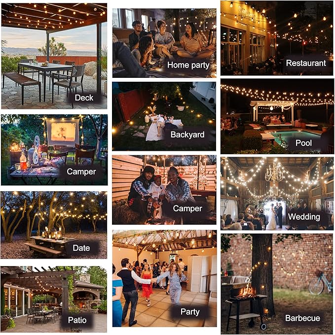 Outdoor String Lights 50FT Waterproof,LED Patio Lights Dimmable with 27 Bright Shatterproof Retro Bulbs,Vintage Edison String Hanging Lights for Outside Bistro,Backyard,Balcony,White Cable