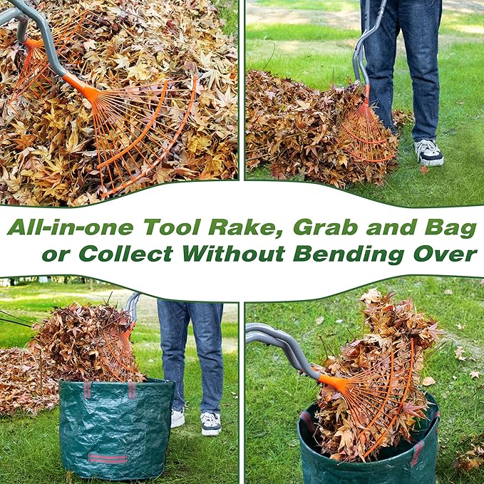 Walensee Leaf Grabber Rake, Leaf Collector Tool with Long Steel Handle & Steel Claw, Lightweight & Efficient Leaf Picker, Comfortable Grip, Ideal for Leaves, Twigs, Yard Waste Garden Cleanup