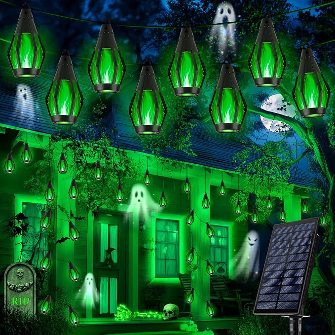 iBaycon Solar Halloween Lights, 42Ft 15 LED Bulbs Flickering Flame String Light by iBaycon