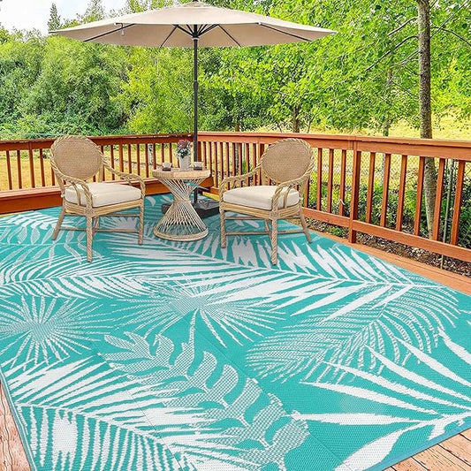 HiiARug Outdoor Rug 6x9Ft Waterproof for Patios Clearance, Reversible Plastic Straw Patio Mat Large Area Rugs RV Mats for Outside Trailers Campers Porch Deck Beach Backyard ﻿