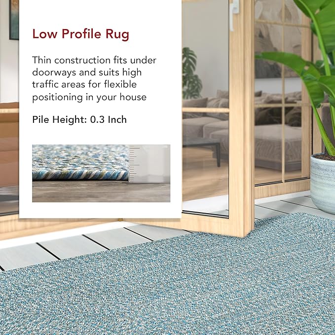 nuLOOM 8' x 10' Solid Hand Braided Indoor/Outdoor Area Rug, Pet-Friendly, High Traffic, Weather Resistant, for Patio, Balcony, Bedroom, Living Room, Dining Room, Wynn Aqua