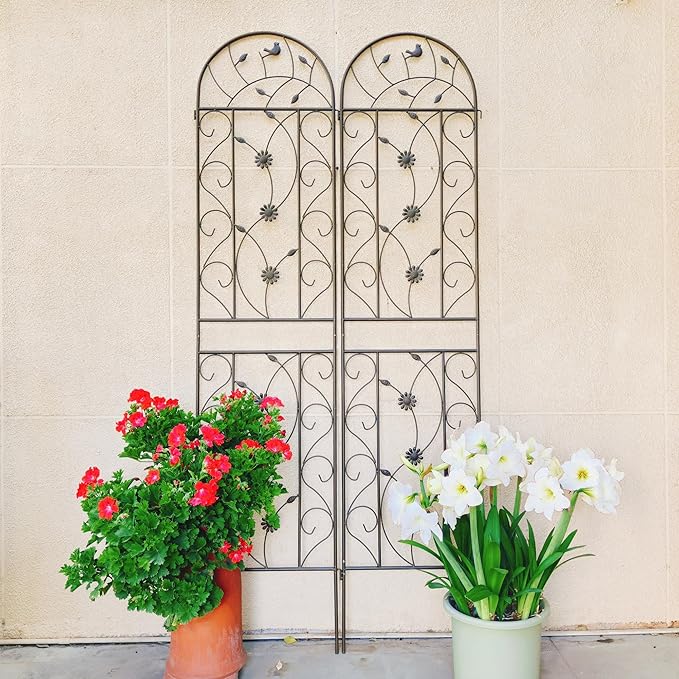 Metal Garden Trellis Rustproof Trellis for Climbing Plants Outdoor Flower Support Bird Deco (Brown-4 Pack, 86.7"x19.7")