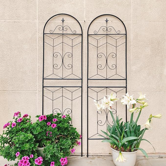 Metal Garden Trellis Rustproof Trellis for Climbing Plants Outdoor Flower Support (Black-4 Pack, 71"x19.7")