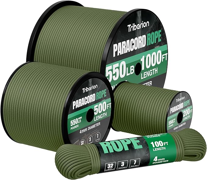 Paracord Rope 550 lb - 1000ft / 500ft / 200ft / 100ft 5/32" Parachute Cord 4MM by Triberion