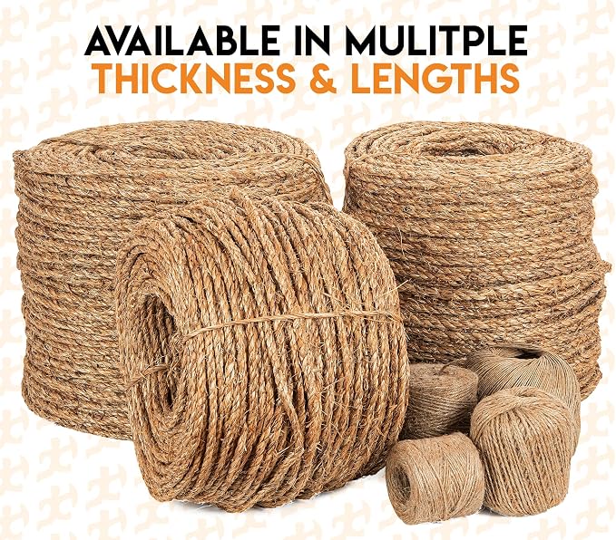 Manila Rope - 3/8 Inch 600' - 3 Strand Cordage Twisted Braided Rope - Thick - Image 3