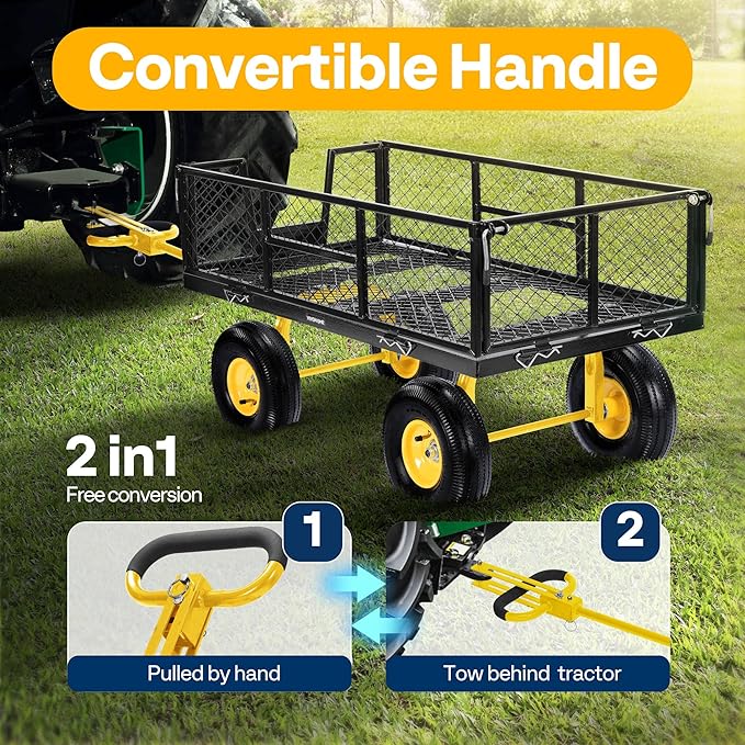 VIVOHOME Garden Cart Steel Heavy Duty 900 LBS Yard and Garden Wagon with 10 inch Tire and Handle Attach to ATV or Tractor Black
