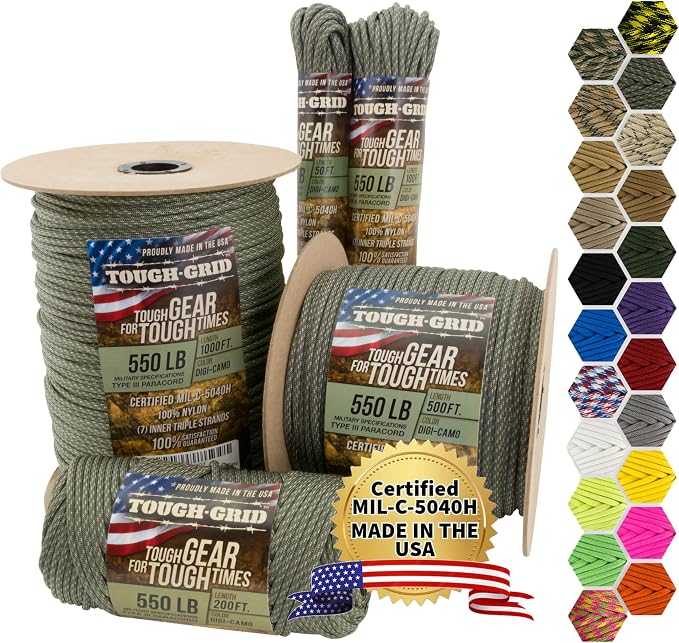 TOUGH-GRID 550 Paracord, Type III Mil-Spec Nylon Rope - 100 Ft Digi-Camo by TOUGH-GRID
