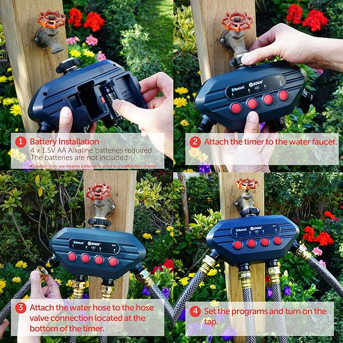 Eden 93443 4-Zone Bluetooth Water Timer |, Stainless Steel Washers Charcoal Gray