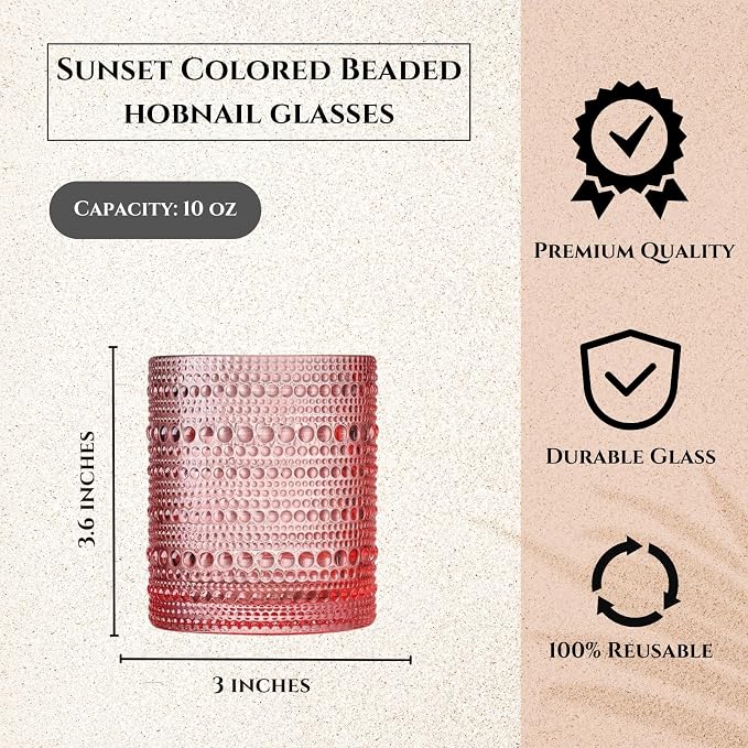 Hobnail Tumbler Drinking Glasses Set | Set of 5 | Vintage Sunset Colored Beaded - Image 4