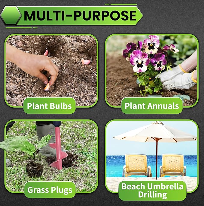 SYITCUN Auger Drill Bit for Planting - 4"X12" Heavy-Duty Garden Auger Spiral Drill Bit - Bulb Planter Tool & Auger Post Hole Digger - 3/8" Hex Drive Drill