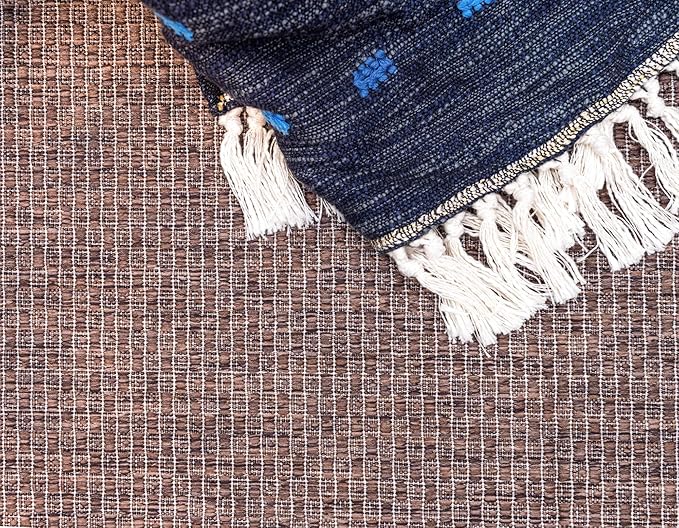 Unique Loom Outdoor Border Collection Area Rug - Soft Border (7' 1" x 10' Rectangle, Brown/ Ivory)
