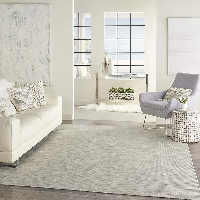 Nourison Positano Indoor-Outdoor Light Grey 5' x 7' Area Rug, Easy Cleaning, Non Shedding, Bed Room, Living Room, Dining Room, Backyard, Deck, Patio (5x7)