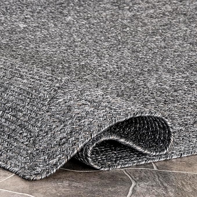 nuLOOM 2' x 6' Solid Hand Braided Indoor/Outdoor Area Rug, Pet-Friendly, High Traffic, Weather Resistant, for Patio, Balcony, Bedroom, Living, Dining Room, Wynn Charcoal